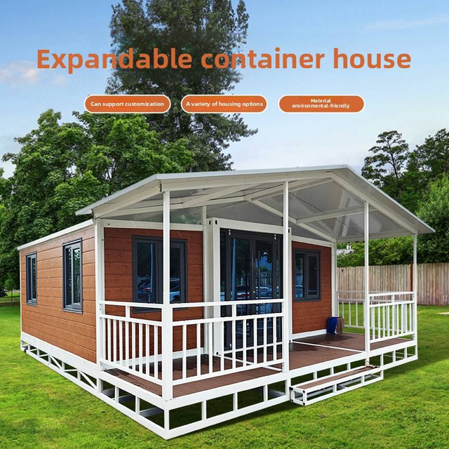 Maison de conteneur mobile extensible pliable &agrave; double aile avec trois chambres &agrave; coucher, un salon, une salle de bain et une cuisine pour une utilisation en ext&eacute;rieur